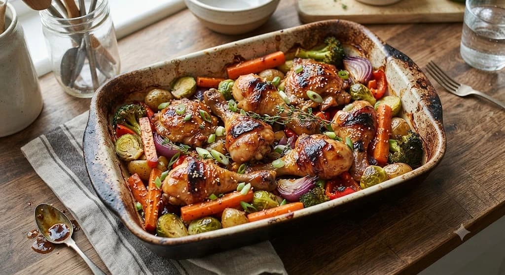 Honey-soy chicken tray bake